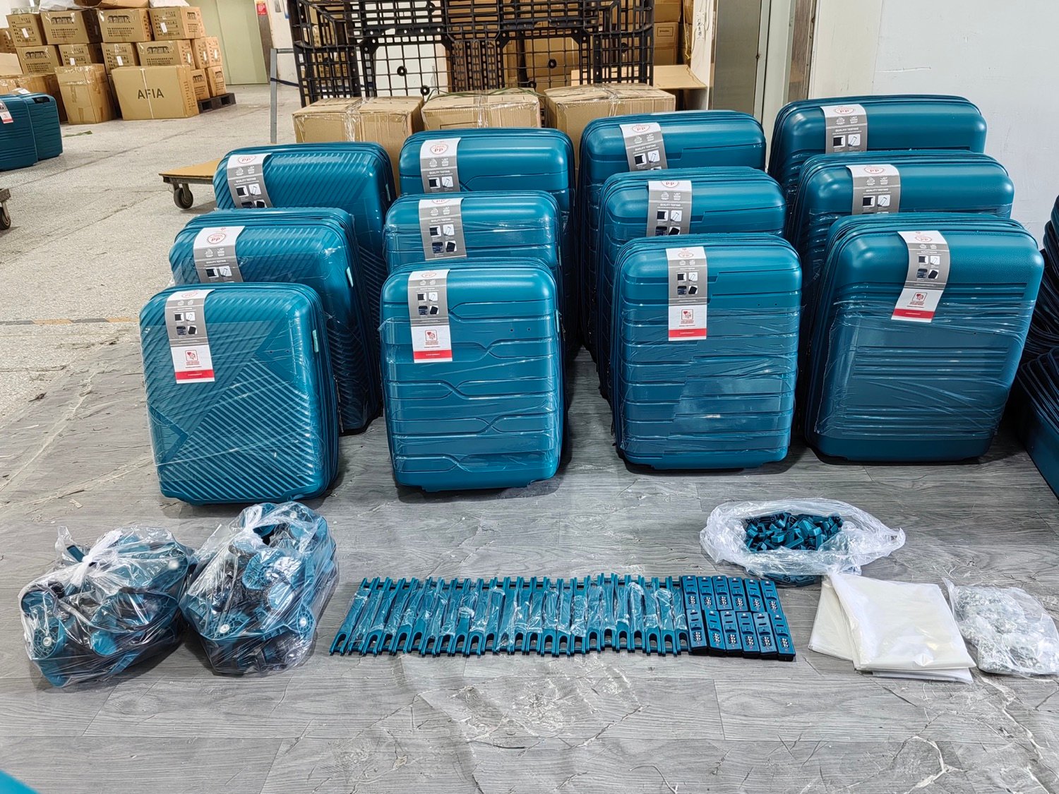 Luggage shells and components prepared for SKD supply